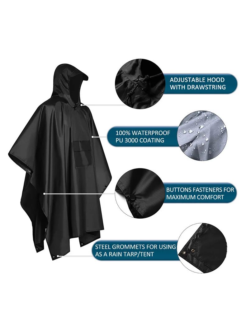 Camping Rain Poncho - 2026 Kamp ve Yürüyüş İçin 3'ü